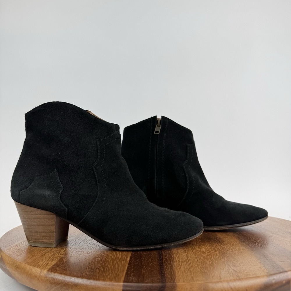 Womens Isabel Marant Dicker Black Suede Heeled Western Ankle Boots Size EU 36
